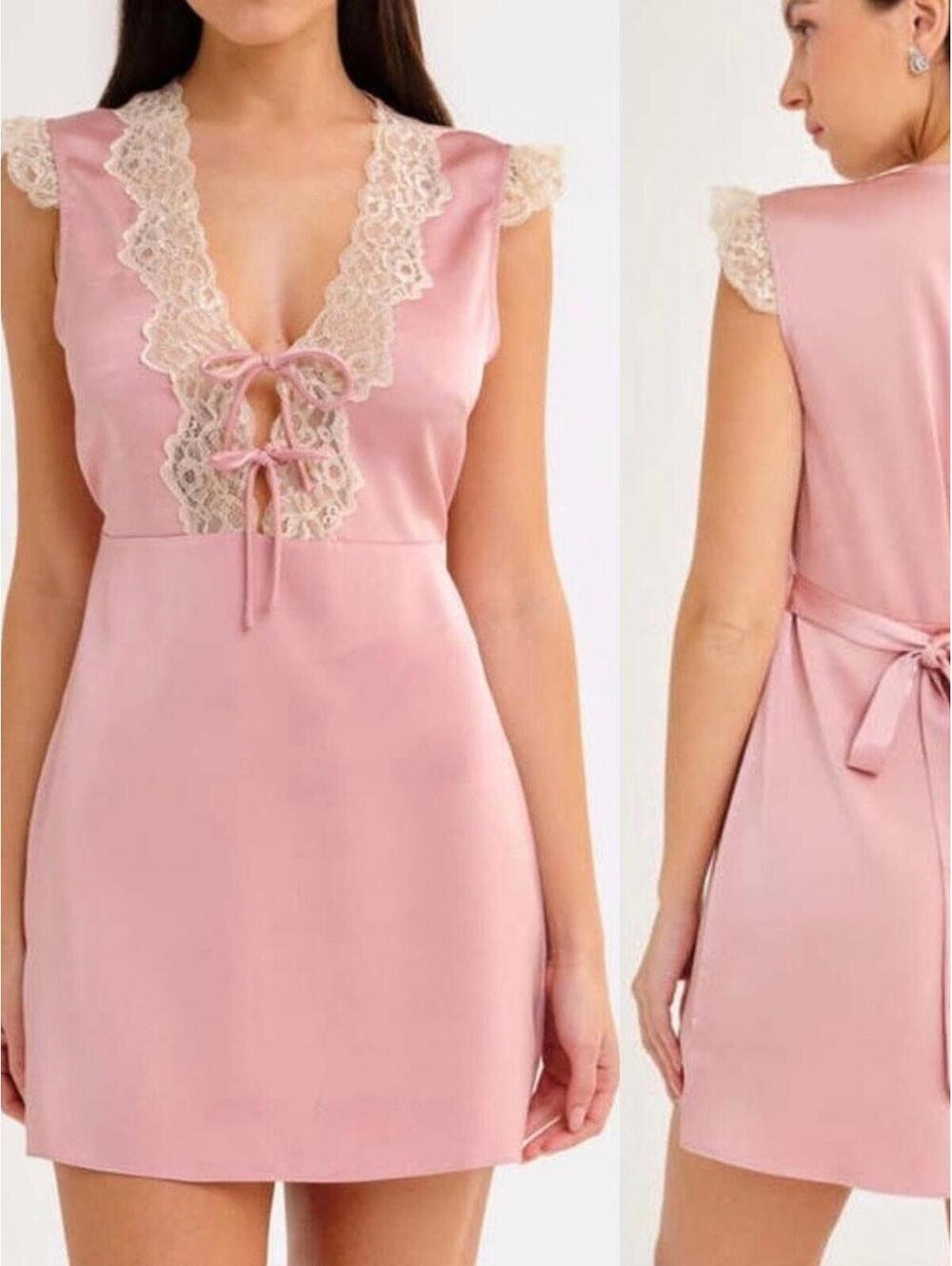 Rumored Honeycomb Lace Babydoll Mini Dress NWT L Blush Tie Front Y2K